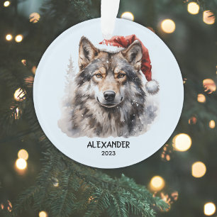 Gray Wolf Santa Hat Noël personnalisé