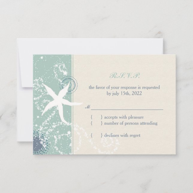 Grayed Jade & Ivory Starfish Beach Wedding RSVP (Devant)
