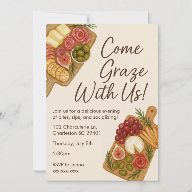 Graze With Us Charcuterie Board Party Invitation (Devant)