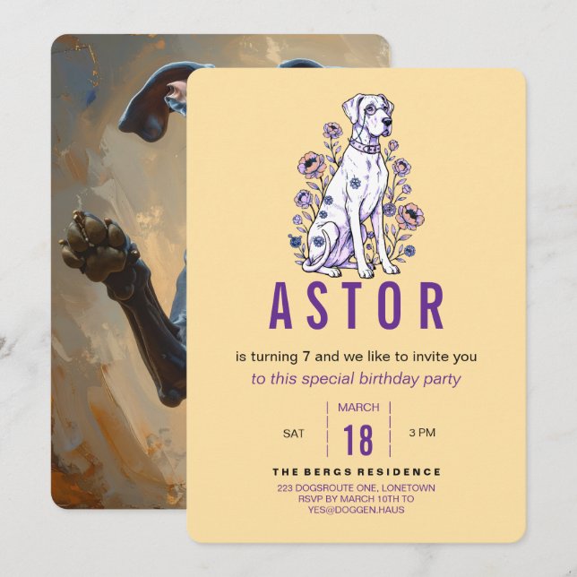 Great Dane Birthday Invitation (Devant / Derrière)