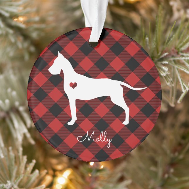Great Dane Christmas Plaid Chien Nom Photo (Arbre)