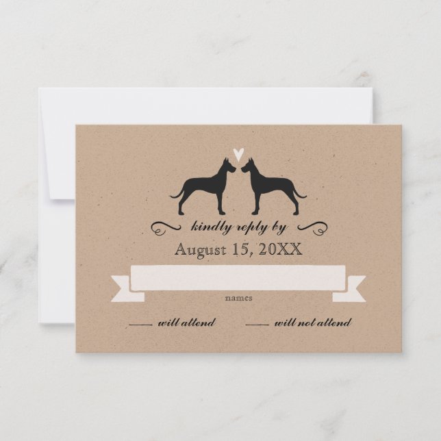 Great Dane Silhouettes Mariage RSVP Réponse (Devant)