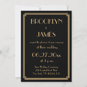 Great Gatsby Art Déco Black Wedding Invitations