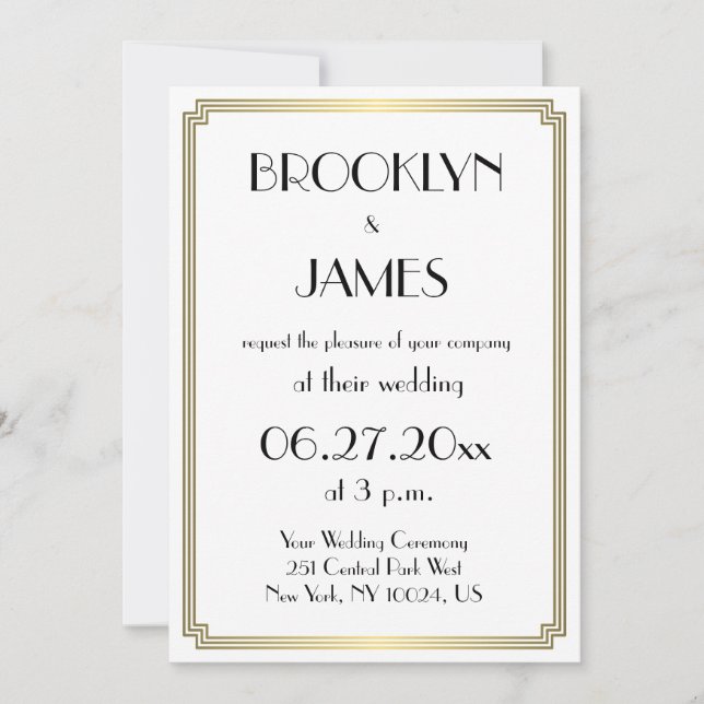 Great Gatsby Art Déco Gold Wedding Invitations (Devant)