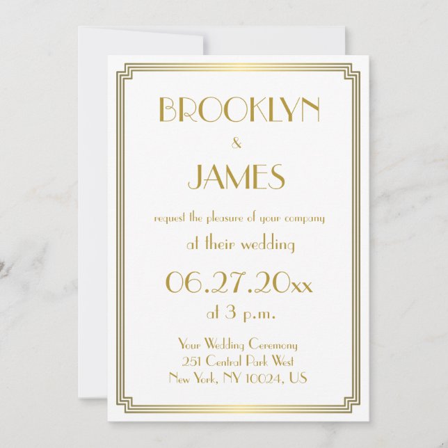 Great Gatsby Art Déco White Wedding Invitations (Devant)