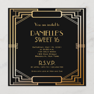 Great Gatsby Inspiré Art Déco Sweet 16 Invitation
