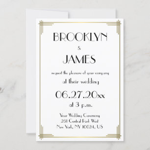 Great Gatsby White Art Déco Invitations de mariage