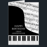 Great Grandfather Piano and Music Birthday<br><div class="desc">A birthday card for a great grandfather who is into piano music. A grand piano with the keys along the bottom of the card. A sheet of music fills the background. A great card for someone who loves music. This is NOT a musical card,  it does NOT play music:</div>