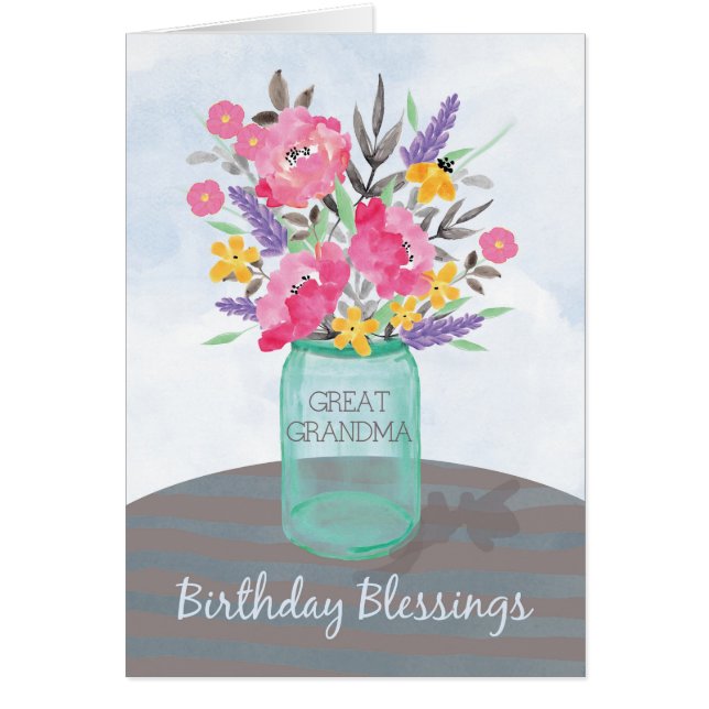 Great Grandma Birthday Blessings Jar Vase Flowers (Devant)