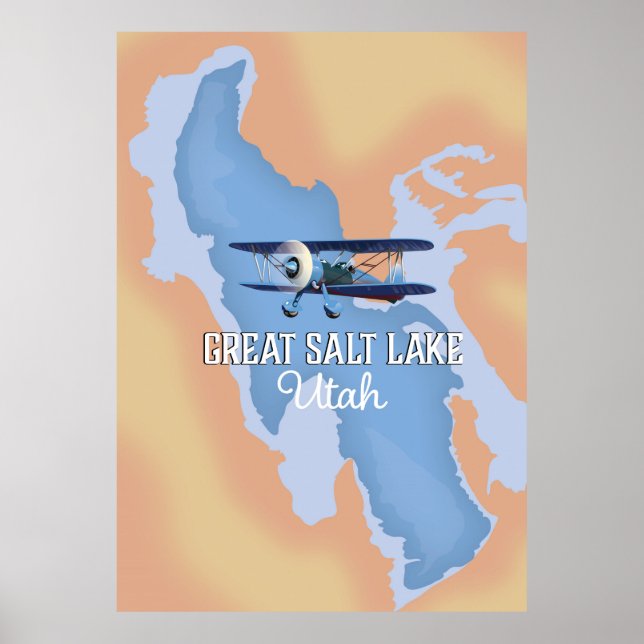 Great Salk Lake Utah map poster de voyage. (Devant)