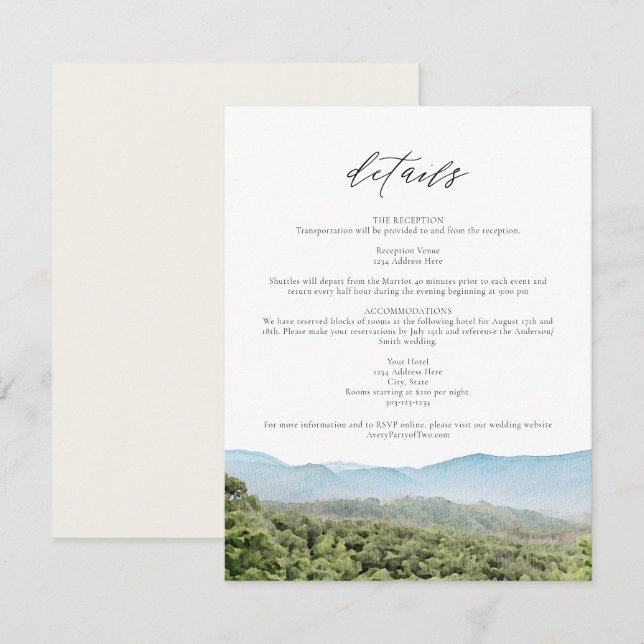 Great Smoky Mountains Voyage Mariage Détails Carte (Devant / Derrière)