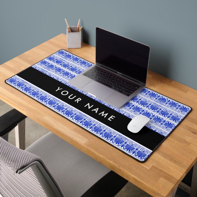 Grec Fret Arabesque Bleu, Votre Nom, Personnaliser (Bureau 2)