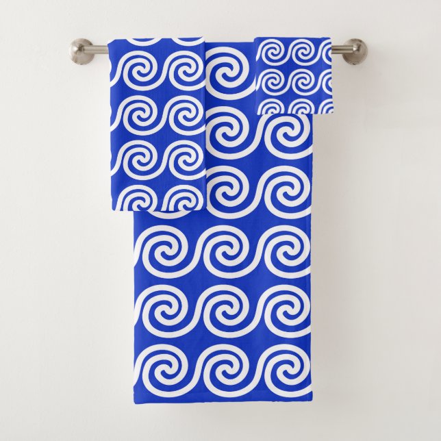 Grec Meander Key Waves Motif Bleu (En situation)