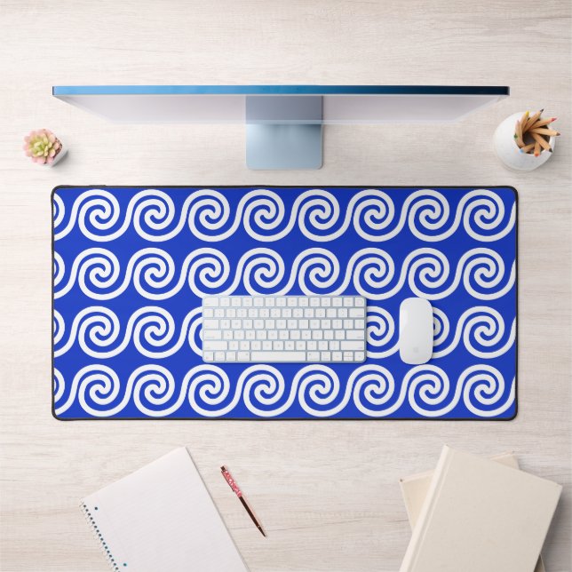 Grec Meander Key Waves Motif Bleu (Bureau 1)