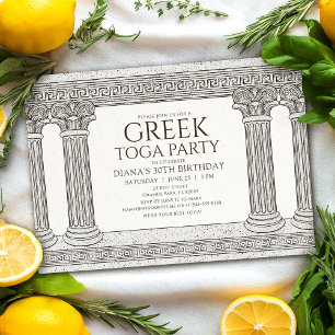 Grec Toga Anniversaire Fête Invitation avec colonn