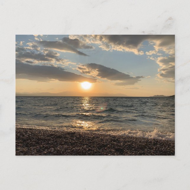 Grèce, coucher de soleil, vue mer, carte postale (Devant)