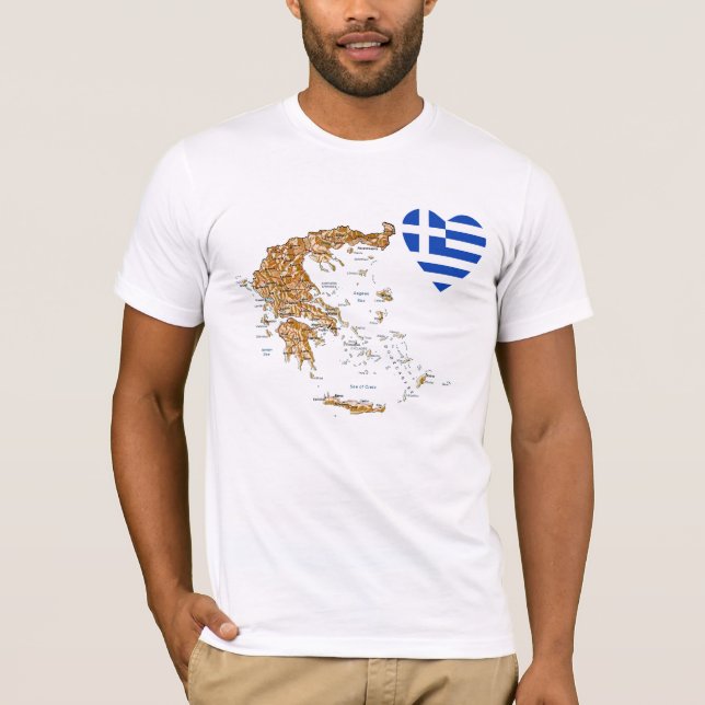 Grèce Drapeau Coeur et carte T-shirt (Devant)