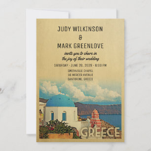 Grèce Faire-part de mariage Vintage Santorin Invit