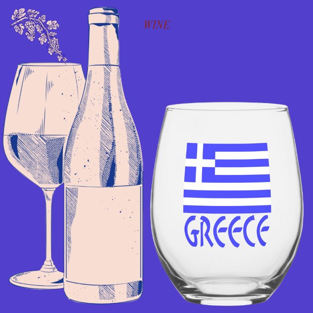 Grèce sur verre à vin sans pied Drapeau grec (Créateur téléchargé)