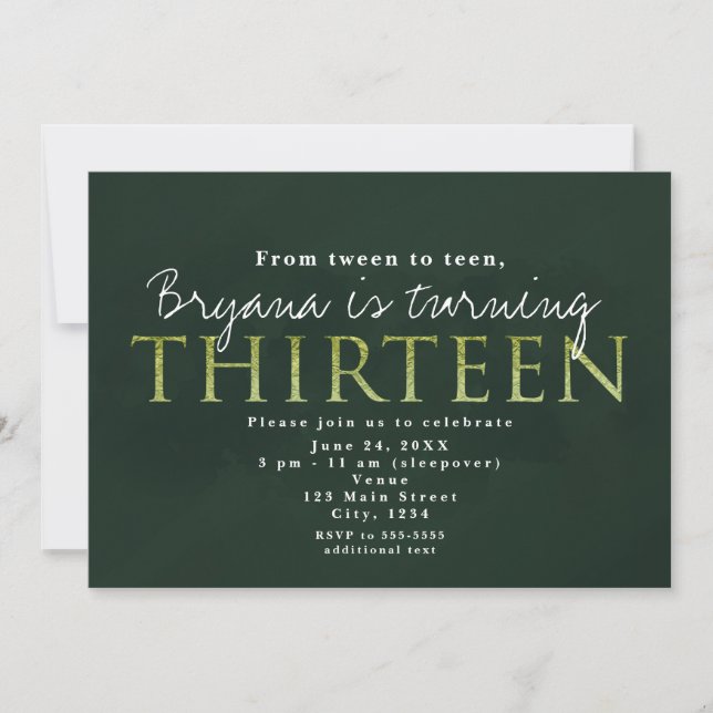 Green 13TH 13 Anniversaire Invitation (Devant)