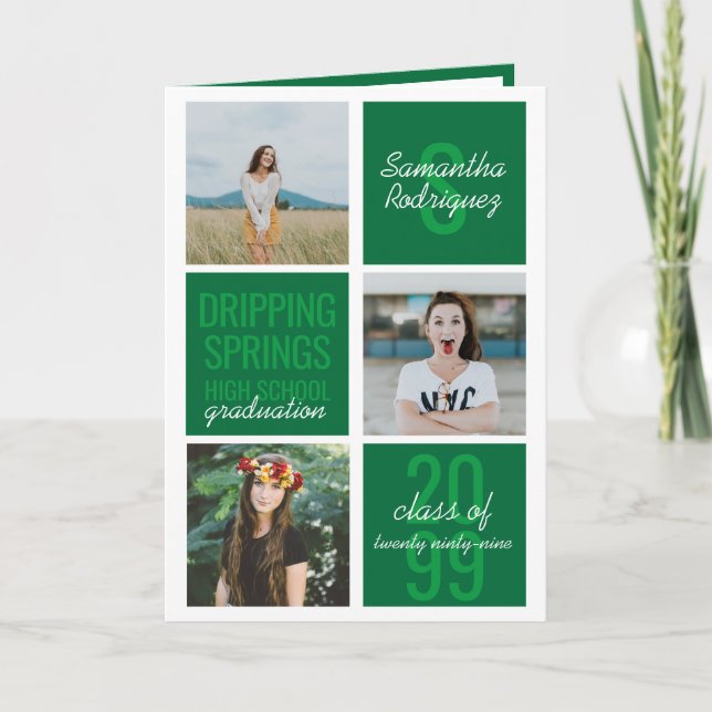 Green 4-Photo Fun Boxes Graduation Invitation (Devant)