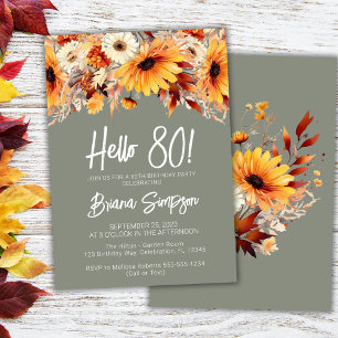 Green 80th Birthday Fall Floral Invitation