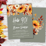 Green 90th Birthday Fall Floral Invitation<br><div class="desc">Green Fall Floral 90e anniversaire invitation pour une fête d'anniversaire amusante</div>