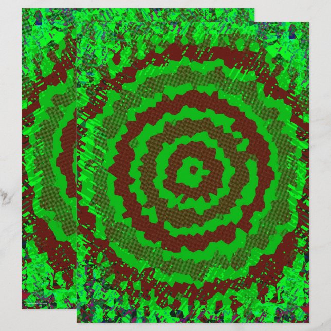 Green Abstract Flower Scrapbook Paper 2-Sided Page (Devant / Derrière)