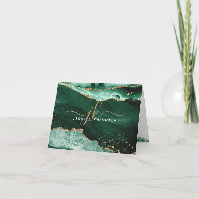 Green Agate Geode Gold Parties scintillant Monogra (Devant)