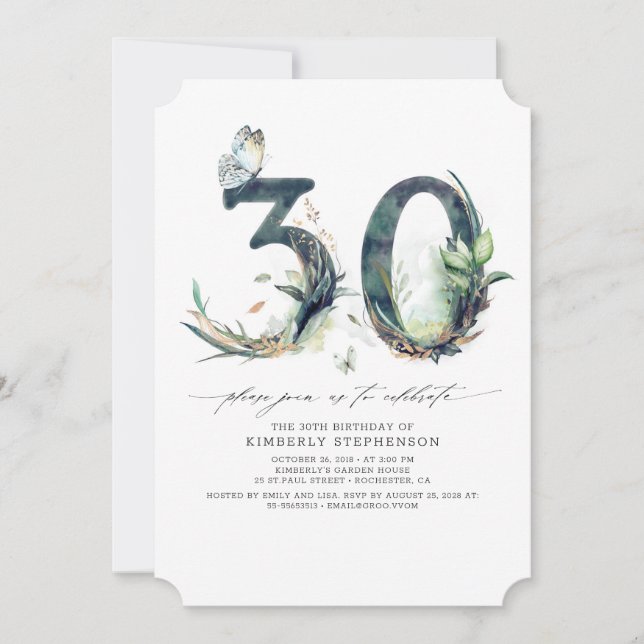 Green and Gold 30th Birthday Invitation (Devant)