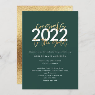 green and gold moderne script graduation