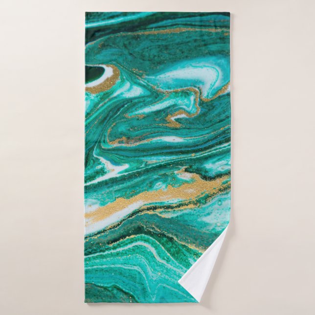 Green and gold ripple of agate background. Golden  (Serviette de bain)