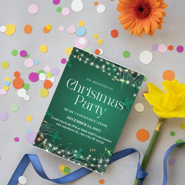 Green and White Elegant Christmas Party Invitation (Créateur téléchargé)