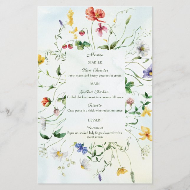 Green and White Romance Rustic Mariage Menu (Devant)