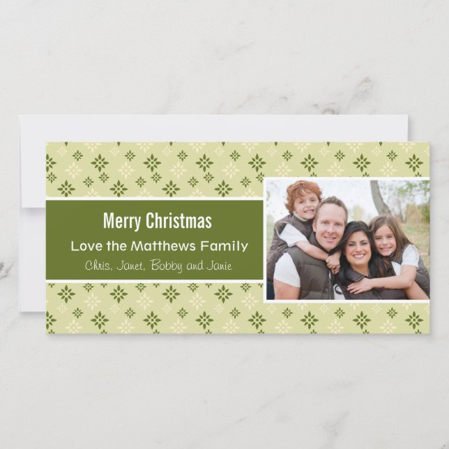 Green and White Snowflakes Carte de Noël (Devant)