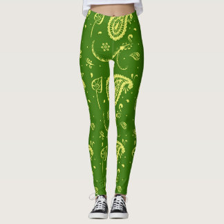 Green And Yellow Kalka Print Women's Leggings
