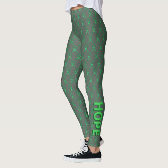 Green Awareness Ribbon Art Custom Words Leggings (Gauche)