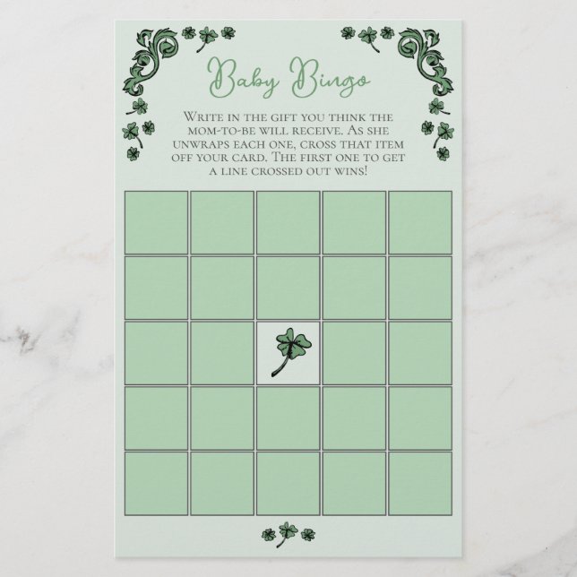 Green Baby Bingo Jeu St Patrick's Day Baby shower (Devant)