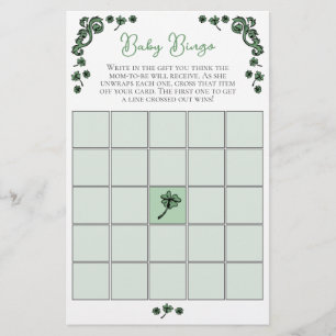 Green Baby Bingo St Patrick's Day Baby shower Jeu