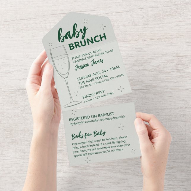 Green Baby Brunch Invitation - Tear Off for Books (Déchirure)