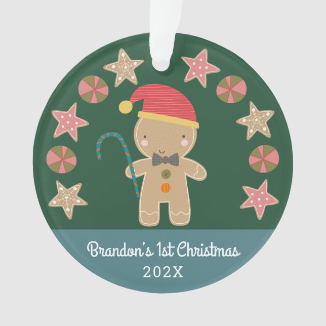 Green Baby Photo First Christmas Gingerbread Boy (devant)