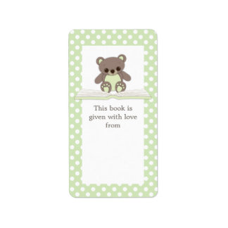 Green Baby Teddy Bear on Book Gift Boite Étiquette