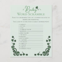 Green Baby Word Scramble Irish Baby shower Jeu
