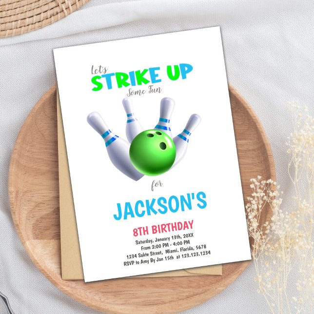 Green Ball Bowling Invitations d'anniversaire (Green Ball Bowling Birthday Invitations)