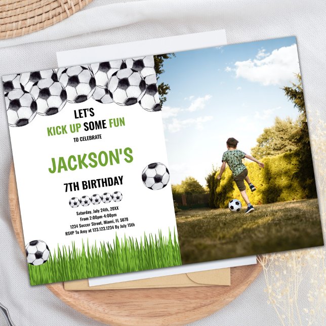 Green Ball Soccer Anniversaire Invitations avec ph (Green Ball Soccer Birthday Invitations w photo)