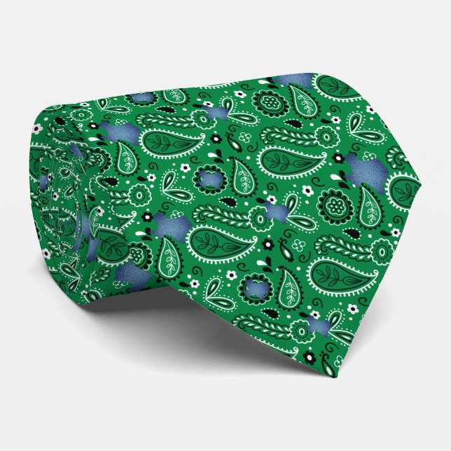 Green Bandana et Denim Texas Cravate (Roulé)
