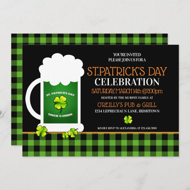 Green Beer St. Patricks Day fêtes Invitations (Devant / Derrière)