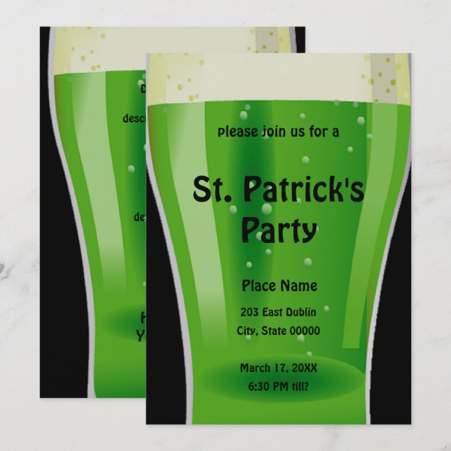 Green Beer St. Patrick's Day Party Invitation (Devant / Derrière)