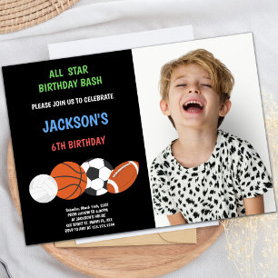 Green Birthday Sports Invitations avec photo