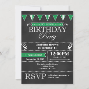 Green Black Chalkboard Invitation d'anniversaire